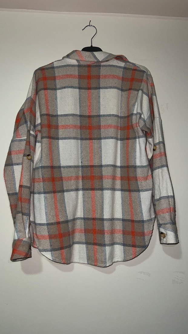 Gri Ekose Düğmeli Uzun Kollu Kadın Gömlek - Görsel 3