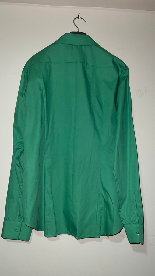 Düğmeli Yeşil Saten Kadın Gömlek - Görsel 3