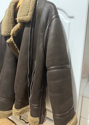 m Beden Zara Kahverengi Kürklü Deri Kadın Ceket