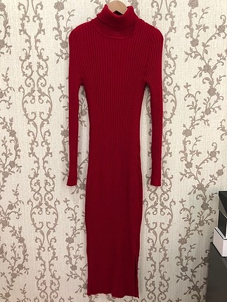 Kırmızı triko kullanışlı elbise 