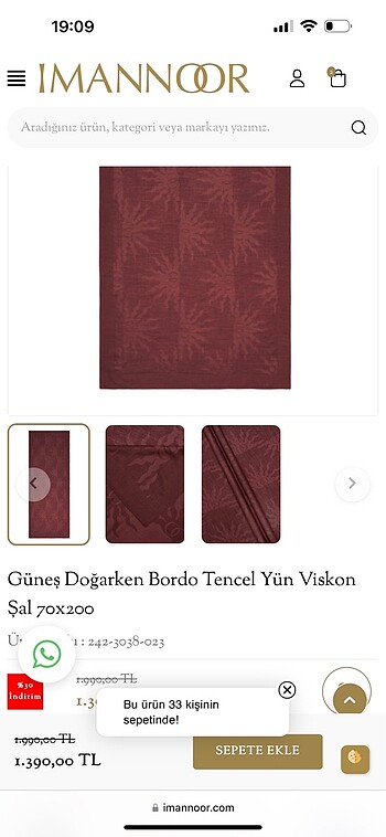 İmannoor bordo tensel şal