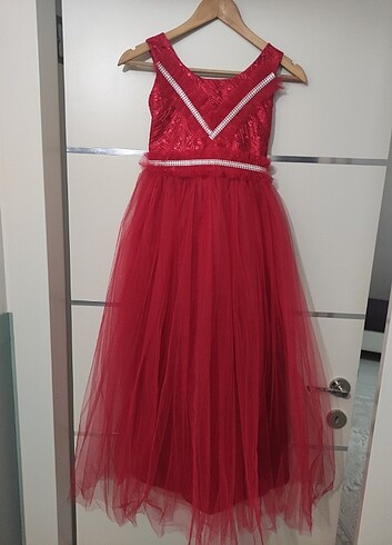 Kız çocuk kırmızı abiye  - Görsel 3