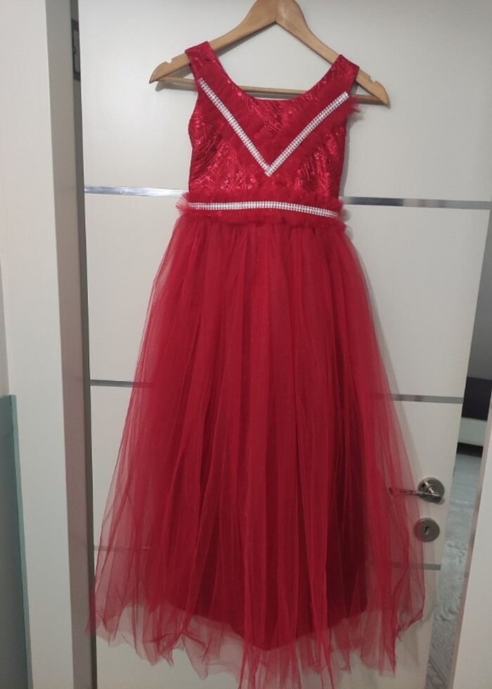 Kız çocuk kırmızı abiye  - Görsel 3