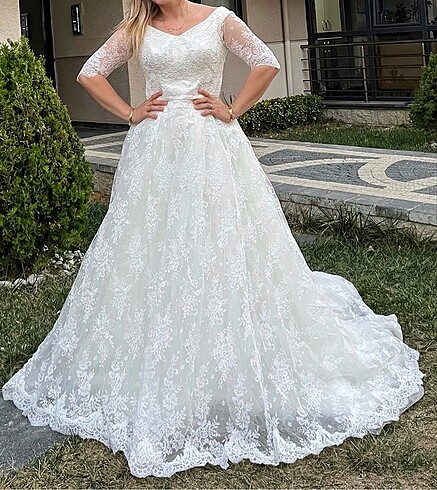 Fransız dantel ekru GELİNLİK