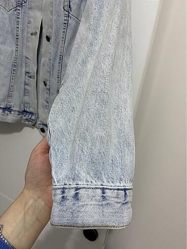xl Beden mavi Renk Eskitme Detayli Baskili Oversize Kot Ceket