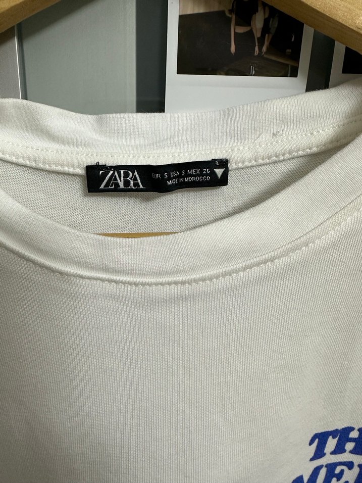 Zara Beyaz Baskılı Oversize Pamuk Tişört - Görsel 2