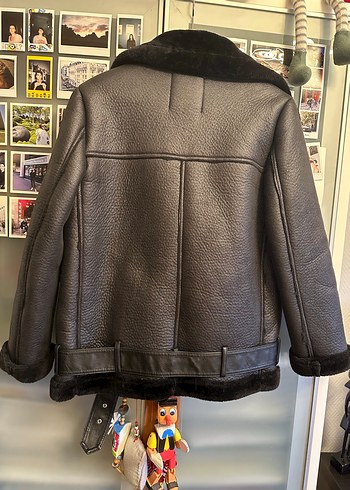 Kadın Siyah Kürklü Biker Deri Ceket - Görsel 3