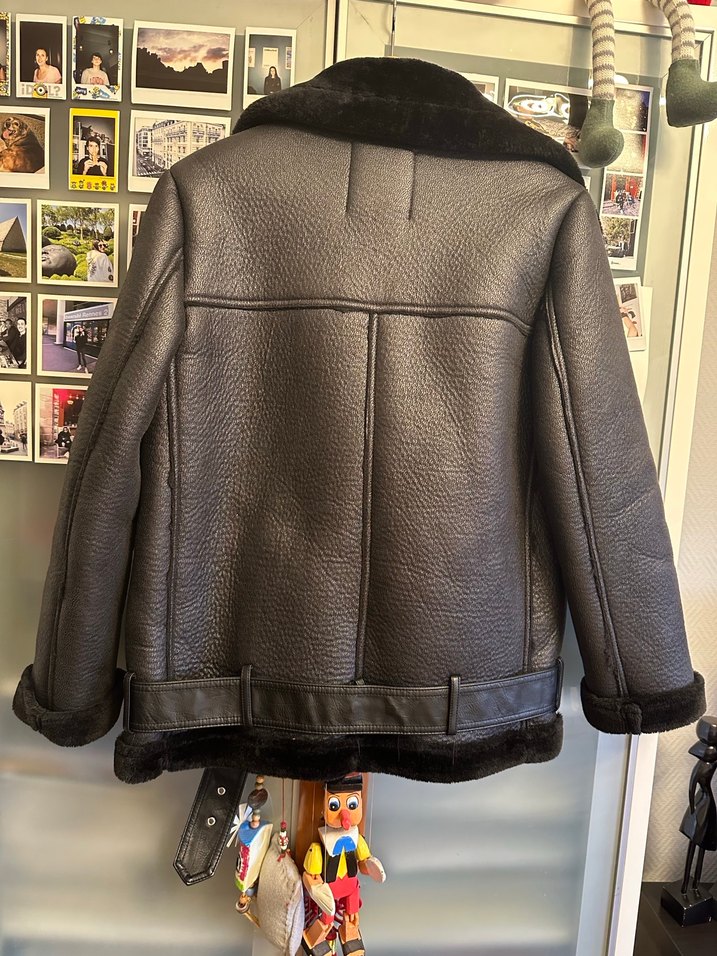 Kadın Siyah Kürklü Biker Deri Ceket - Görsel 3