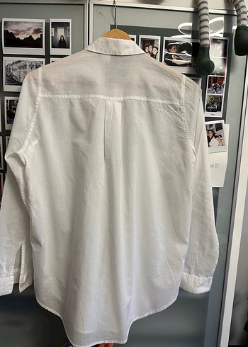 H&M Kadın Beyaz Keten Uzun Kollu Gömlek - Görsel 3