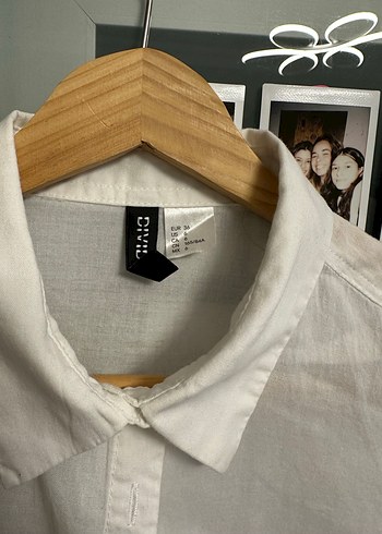 H&M Kadın Beyaz Keten Uzun Kollu Gömlek - Görsel 2