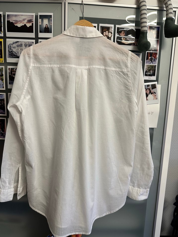 H&M Kadın Beyaz Keten Uzun Kollu Gömlek - Görsel 3