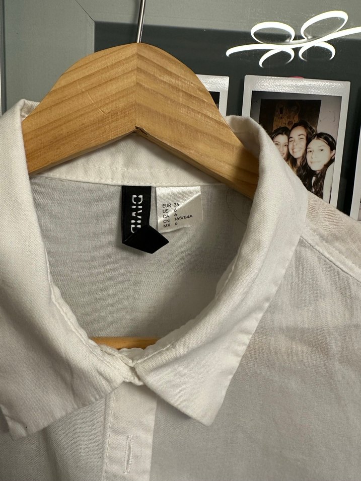 H&M Kadın Beyaz Keten Uzun Kollu Gömlek - Görsel 2