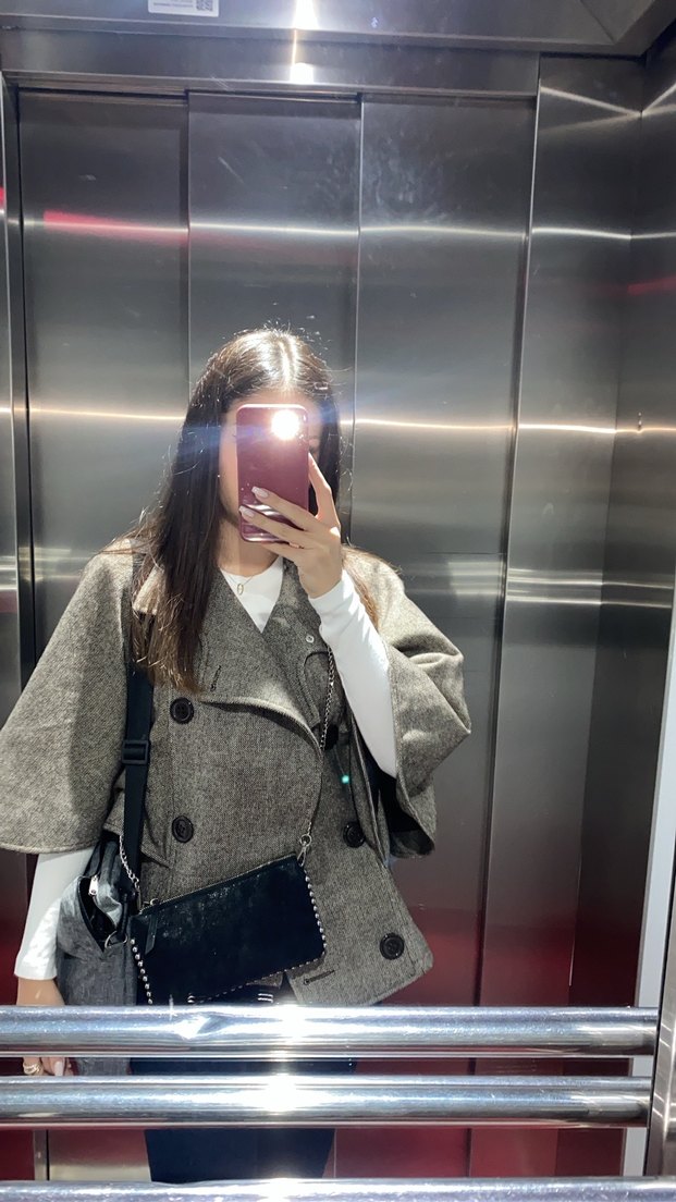 Gri Midi Kadın Ceket, Yüksek Yaka, Rahat Kesim - Görsel 2