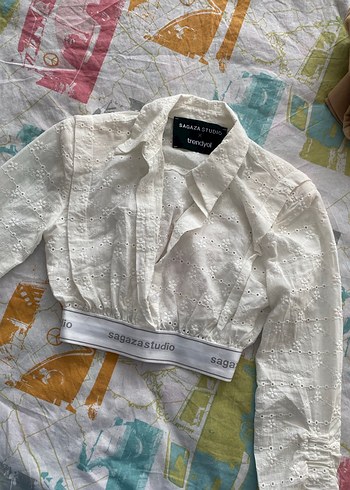 Beyaz Nakışlı Keten Bohem Gömlek sagaza - Görsel 3