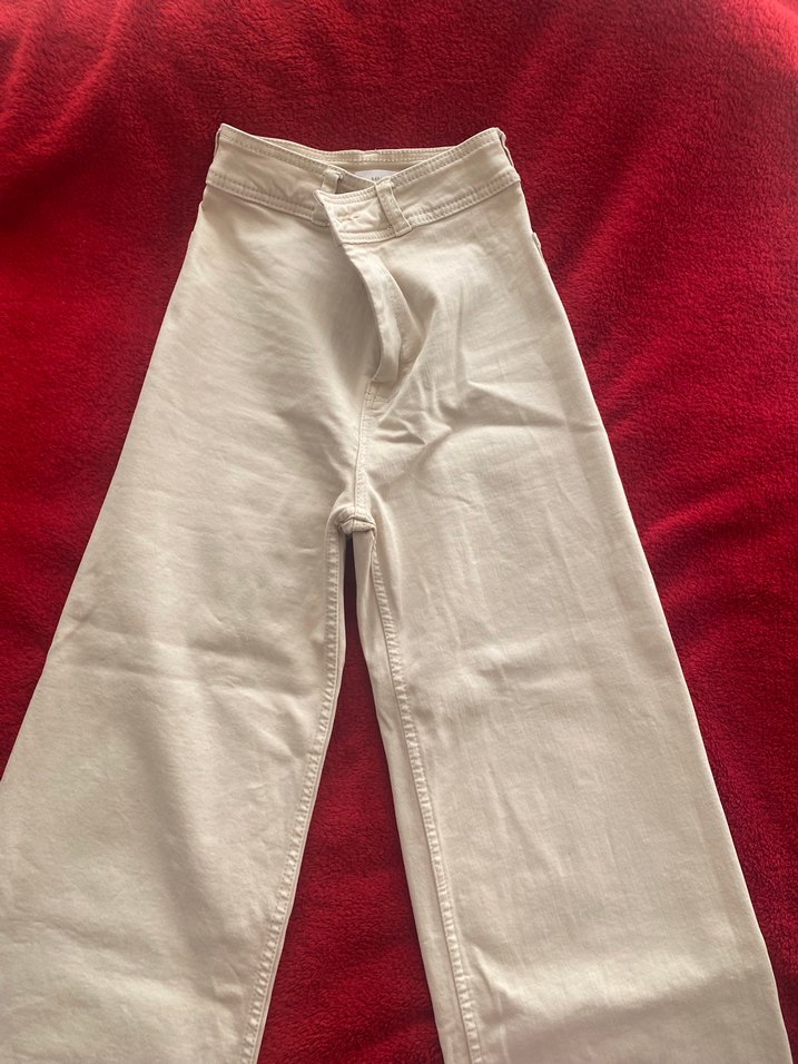 Mango Kadın Beyaz Keten Midi Pantolon - Görsel 2