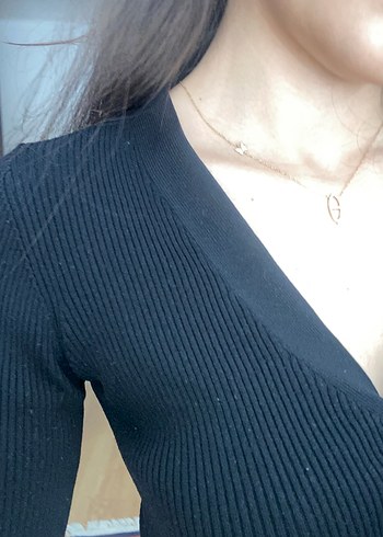 Düğmeli Siyah V Yaka Kadın Hırka Stradivarius - Görsel 4