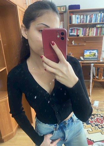 Düğmeli Siyah V Yaka Kadın Hırka Stradivarius - Görsel 5