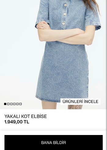 s Beden Düğmeli Kısa Kollu Mavi Denim Elbise