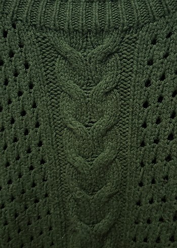 Zümrüt Yeşili Örgü Detaylı Triko Kazak - Görsel 2