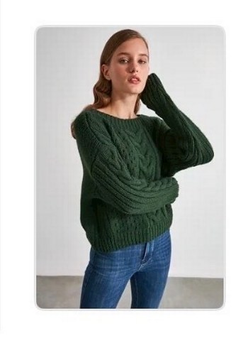 Zümrüt Yeşili Örgü Detaylı Triko Kazak - Görsel 5
