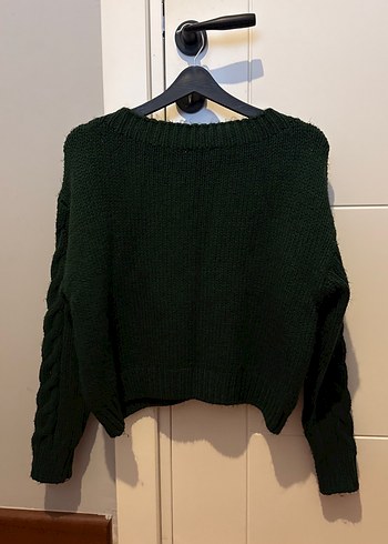 Zümrüt Yeşili Örgü Detaylı Triko Kazak - Görsel 4