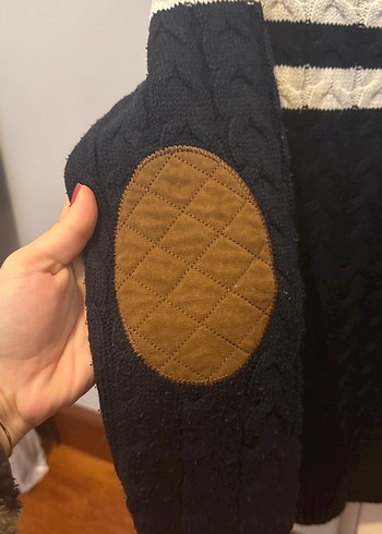 Kadın LacivertBeyaz Çizgili V Yaka Triko Kazak - Görsel 3