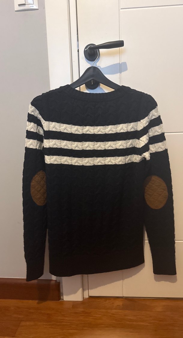 Kadın LacivertBeyaz Çizgili V Yaka Triko Kazak - Görsel 4