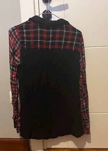 Kırmızı Ekose Desenli Uzun Kollu Kadın Gömlek - Görsel 4