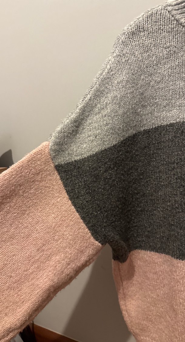 Gri Pembe Çizgili Boğazlı Kadın Kazak S/M - Görsel 3