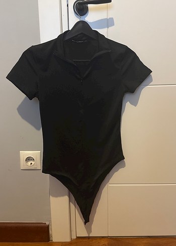 Siyah Fermuarlı Dik Yaka Çıtçıtlı Kadın Body - Görsel 2