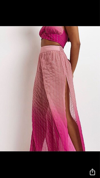 Pembe Ombre Pullu Plaj Pantolon