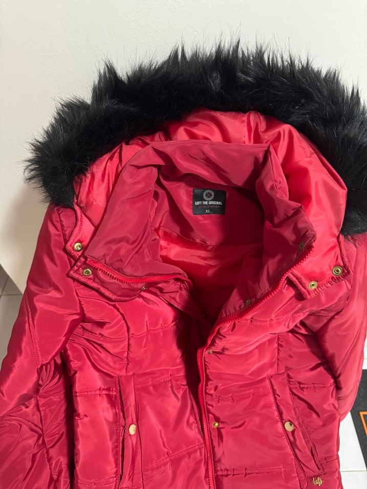 Kadın Kırmızı Kürklü Midi Kış Montu - Görsel 2