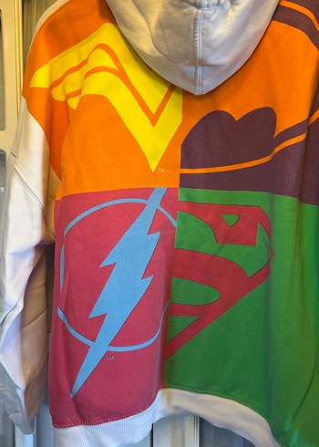 Kadın Beyaz Kapüşonlu DC Baskılı Sweatshirt - Görsel 4