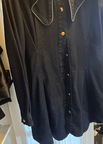 Düğmeli Lacivert Uzun Kollu Kadın Kot elbise S-M - Görsel 2