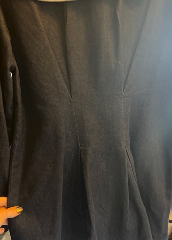 Düğmeli Lacivert Uzun Kollu Kadın Kot elbise S-M - Görsel 6