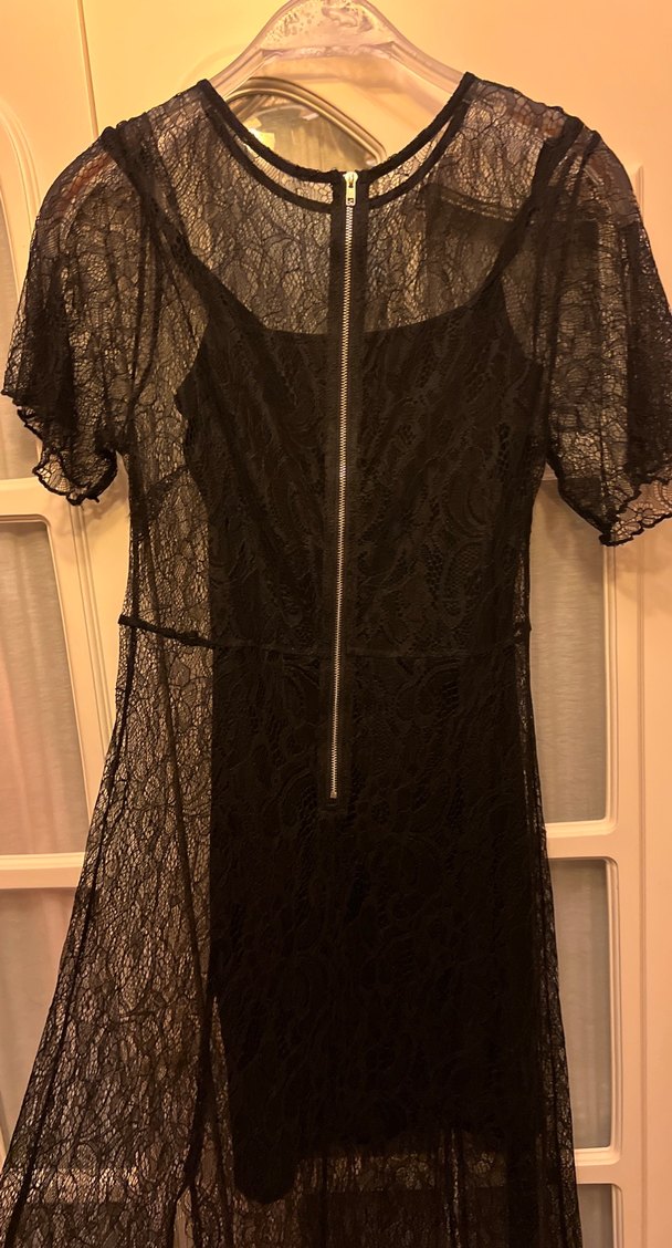 Dantelli Siyah Gotik Midi Elbise - Görsel 5