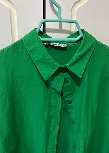 Düğmeli Yeşil Keten Gömlek - Görsel 2