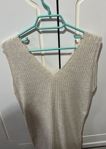 Gri Çizgili Uzun Kollu Kadın Triko Kazak ve Elbise - Görsel 3