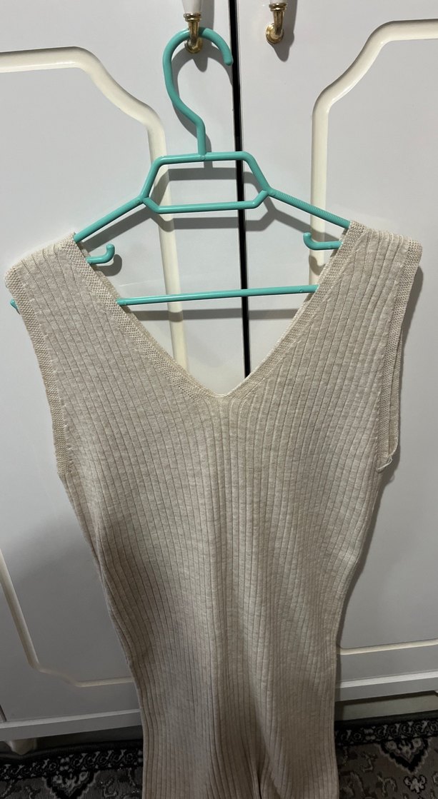 Gri Çizgili Uzun Kollu Kadın Triko Kazak ve Elbise - Görsel 3