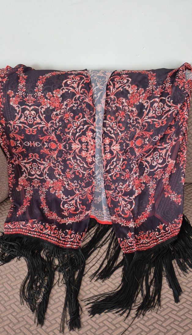 Bordo Desenli Uzun püsküllü pareo - Görsel 2