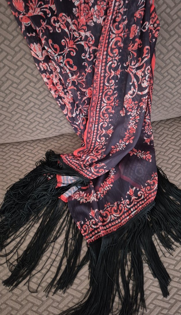 Bordo Desenli Uzun püsküllü pareo - Görsel 4