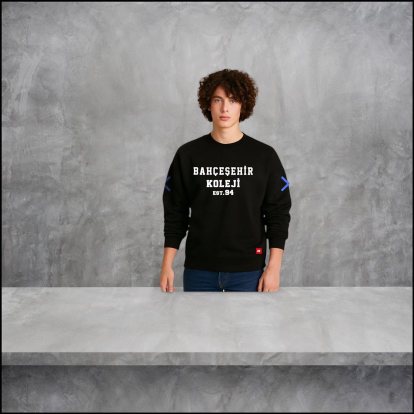 Siyah Baskılı Erkek Sweatshirt BK - Görsel 2