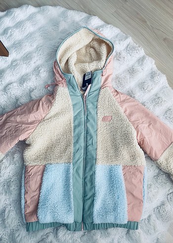 xs Beden Kadın Renkli Peluş Kapüşonlu Ceket