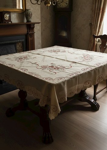Bordo Nakışlı vintage Masa Örtüsü - Görsel 2
