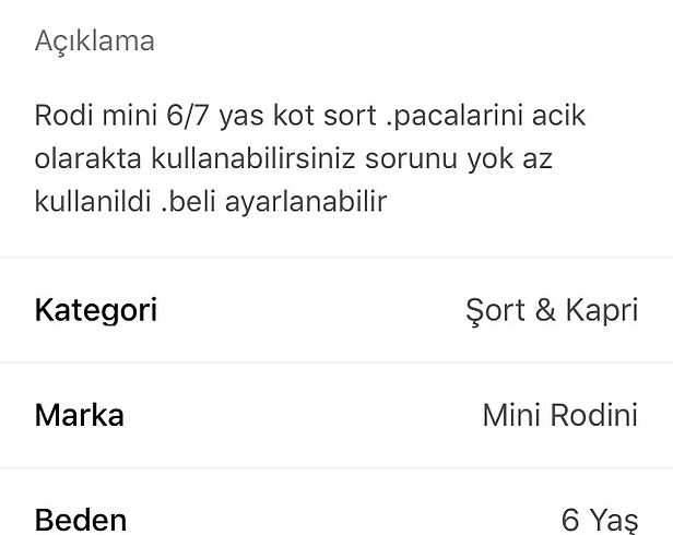 6 Yaş Beden mavi Renk Rodi marka 6/7 yaş kot şort