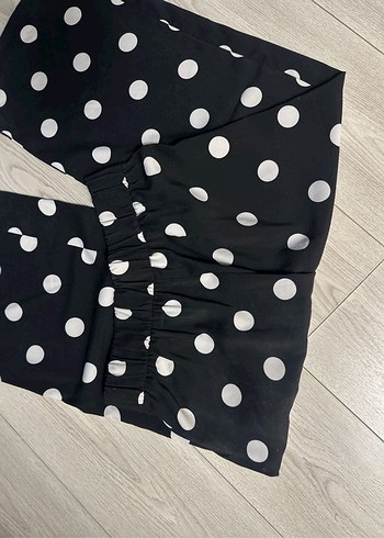 Zara Düğmeli Siyah Puantiyeli Midi Kadın Pantolon - Görsel 3