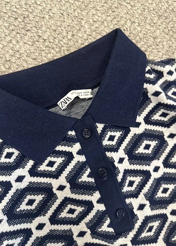 Zara Desenli Polo Yaka Örgü Kazak