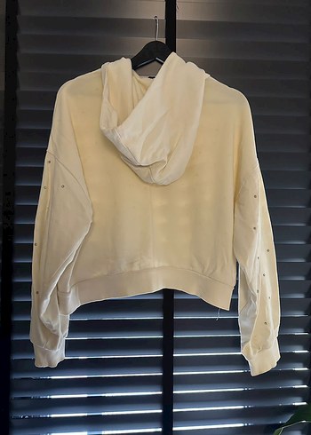 Bej Parlak Düğmeli Kadın Sweatshirt - Görsel 4