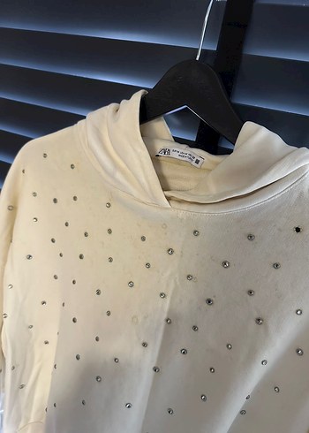 Bej Parlak Düğmeli Kadın Sweatshirt - Görsel 3