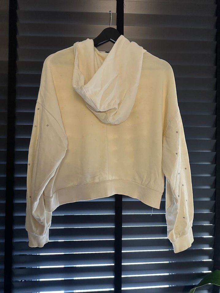 Bej Parlak Düğmeli Kadın Sweatshirt - Görsel 4